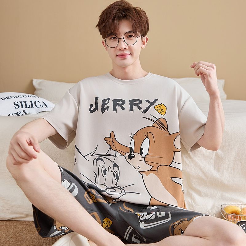 猫和老鼠青少年睡衣男款夏季纯棉短袖短裤学生动漫卡通家居服套装图片