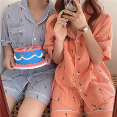 实拍夏季情侣短袖睡衣睡裤可爱超舒服双层棉卡通家居服套装