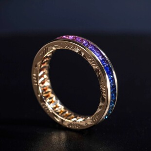 海浪铭纹戒指X银河铁匠 18K金 天然蓝宝石戒指 天然精切 彩虹戒指