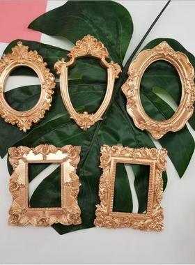 树脂装饰欧式金色摄影道具北欧ins风小相框空框雕花素材材料拍照