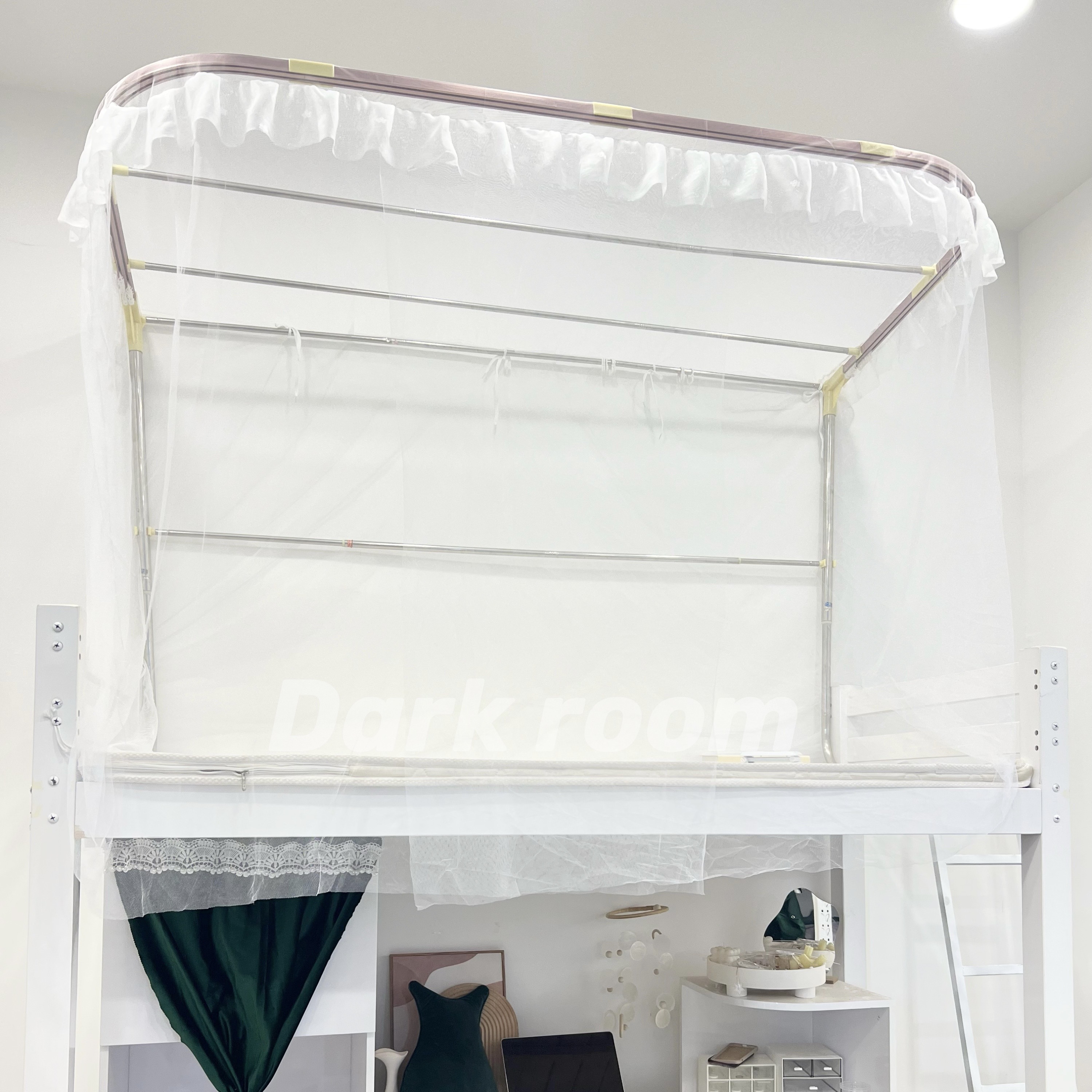 darkroom包邮大学生U型蚊帐专用白色花边精致蚊帐纱帐  白清