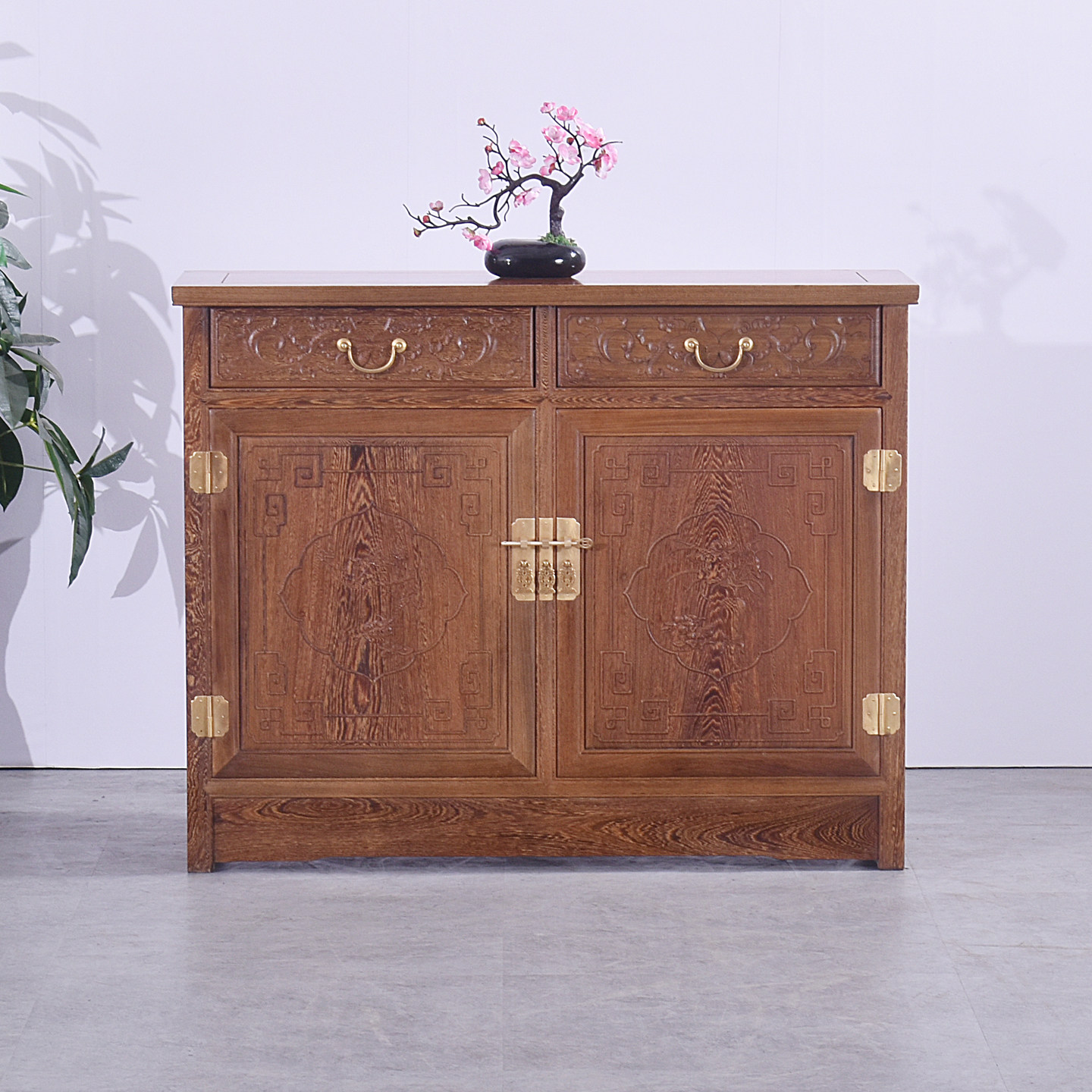 鸡翅木餐边柜红木储物柜靠墙一体实木收纳柜玄关柜新中式客厅家用