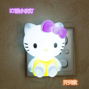 创意礼品卡通KT猫LED开关睡眠小夜灯 插电卧室节能喂奶床头灯