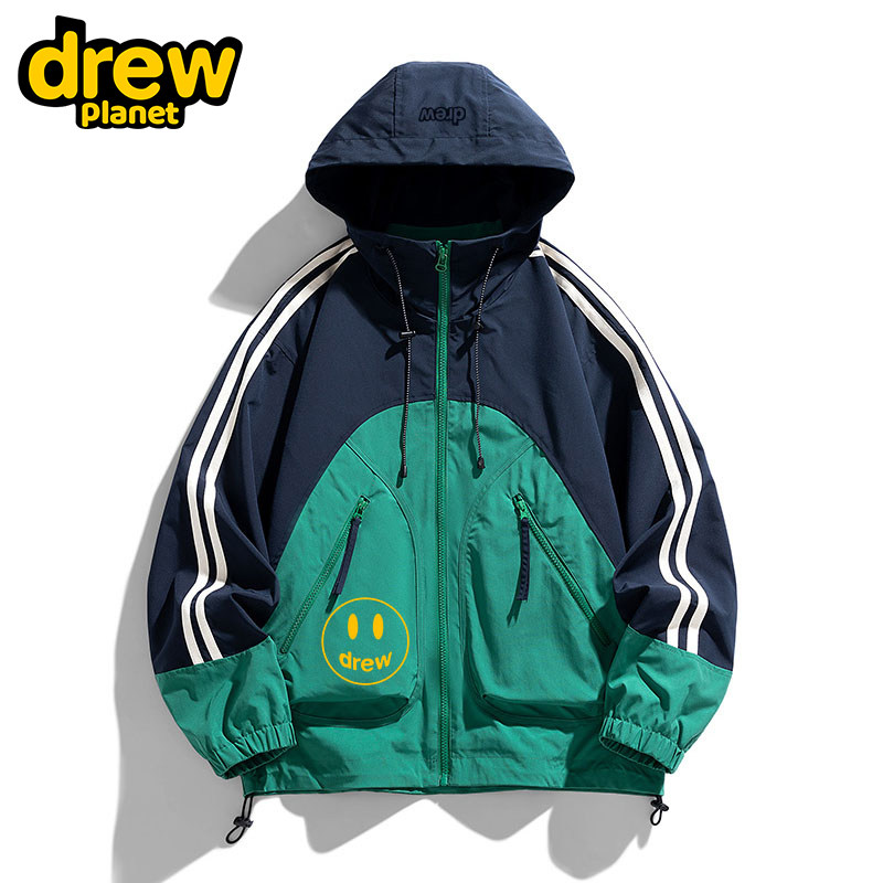 drew planet笑脸夹克男士春秋2023新款潮牌情侣连帽外套美式男女