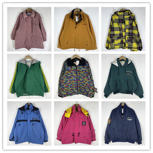 复古着vintage外贸精品学院风甜美森系格子渲染印花风衣外套F0262