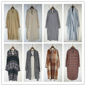 复古着vintage日韩原单英伦风森女系纯色格子印花长袖 连衣裙L4504