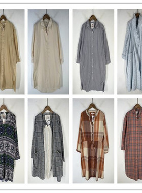 复古着vintage日韩原单英伦风森女系纯色格子印花长袖连衣裙L4504