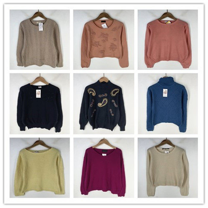 复古着vintage日韩尖货学院风森女系纯色绣花男女套头纯毛衣M0901