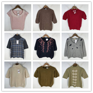 复古着vintage外贸精选田园风甜美系绣花装 饰安哥拉兔绒毛衣X6904