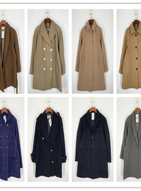 复古着vintage日韩尖货英伦风森系纯色格子文艺毛呢大衣外套C1161