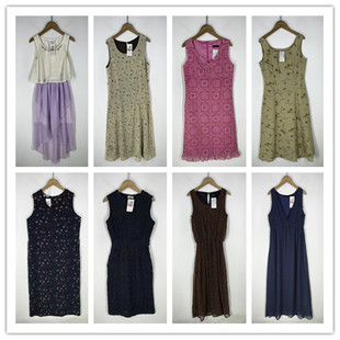 复古着vintage日韩原单民族风森女系纯色印碎花卉雪纺连衣裙R1582