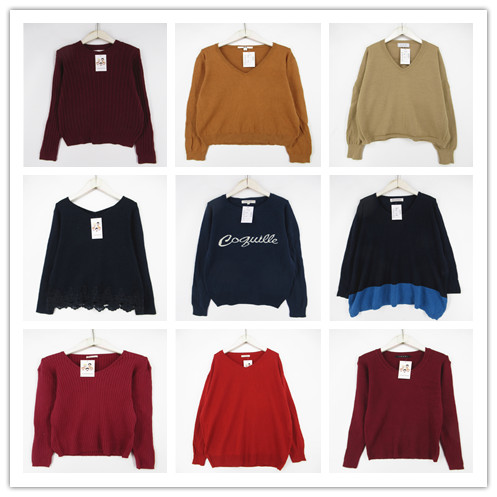 复古着vintage日韩尖货英伦风森系纯色字母印花男女套头毛衣A2122