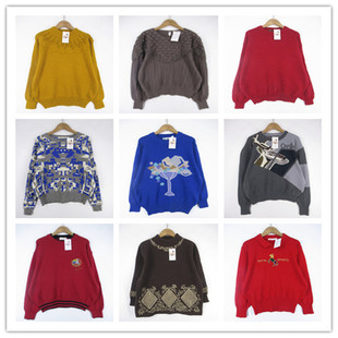 复古着vintage外贸尖货学院风甜美系纯色卡通绣花套头纯毛衣D3162