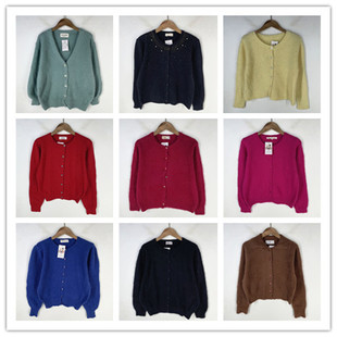 复古着vintage日韩精选民族风甜美森系纯色绣花开衫 兔绒毛衣X4762