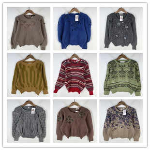 复古着vintage日韩尖货学院风甜美系钉珠绣花安哥拉兔绒毛衣X3101