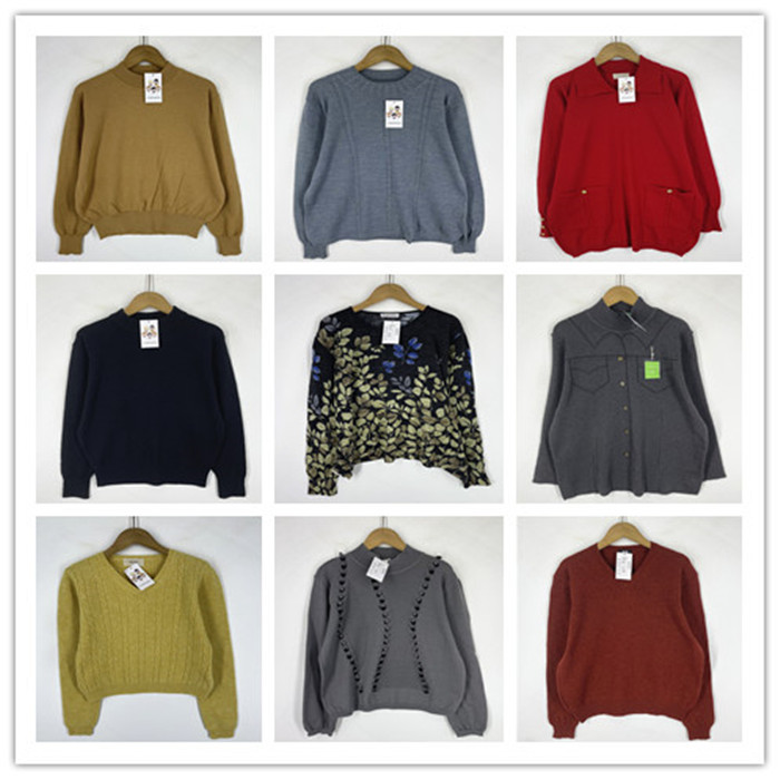 复古着vintage日韩精选学院风甜美系纯色条纹印花套头纯毛衣M0803