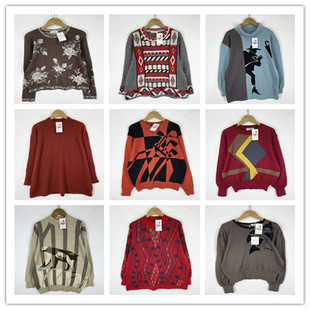 复古着vintage外贸精品学院风甜美系拼接卡通印花套头纯毛衣D5661