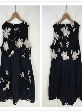 复古着vintage日韩精品民族风森女系宫廷印花夏季棉布连衣裙P8018