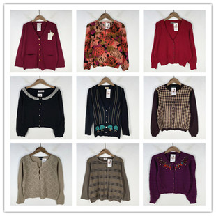 复古着vintage日韩精选民族风森女系纯色印绣花卉开衫 纯毛衣M1102