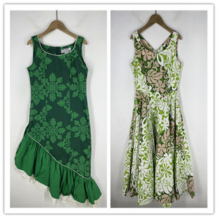 复古着vintage外贸尖货民族风森女系拼接渲染印花棉布连衣裙P6965