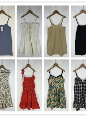 复古着vintage外贸精品校园风甜美系纯色格子印花棉布连衣裙P7163