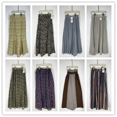 复古着vintage外贸精选英伦风森女系波点格子条纹夏季半身裙S4223