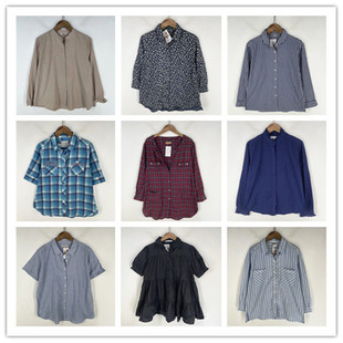 复古着vintage外贸精选英伦风森女系纯色格子印花棉麻布衬衫 V1265