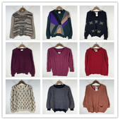 复古着vintage日韩尖货学院风甜美系纯色几何印花套头纯毛衣D4601