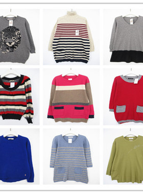 复古着vintage外贸尖货校园风甜美系条纹卡通印花套头纯毛衣M5202