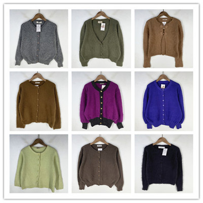 复古着vintage日韩精品民族风甜美森系纯色绣花开衫兔绒毛衣X4603