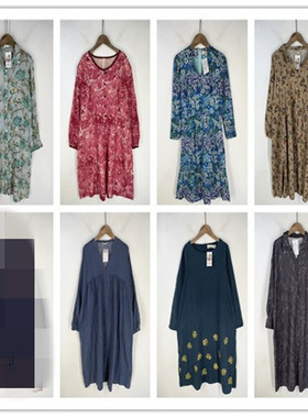 复古着vintage日韩原单民族风森女系印碎花卉长袖棉布连衣裙L2901