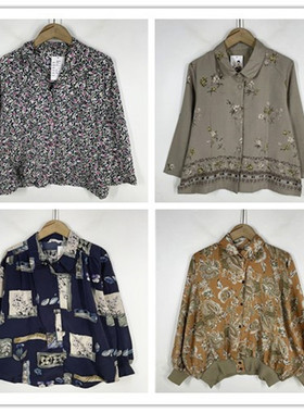 复古着vintage日韩原单民族风森女系印碎花卉巴洛克雪纺衬衫E0181
