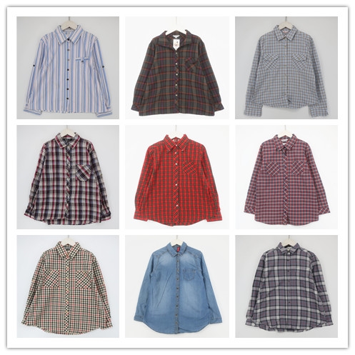 棉麻布学院波点格子衬衫