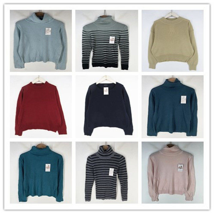 复古着vintage日韩原单学院风甜美系纯色条纹男女套头纯毛衣A2301