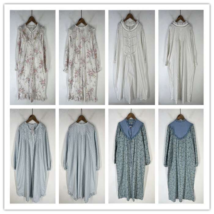 复古着vintage日韩精品田园风甜美森系印绣花镂空长袖连衣裙L4505