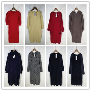 复古着vintage日韩原单学院风甜美系纯色休闲百搭兔毛连衣裙L9101