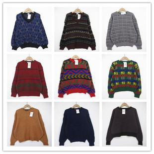 复古着vintage日韩精品学院风甜美系字母撞色印花套头纯毛衣D2361