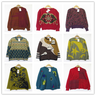 复古着vintage日韩尖货民族风森女系渲染卡通印花套头纯毛衣D3462