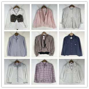 复古着vintage外贸尖货英伦风森女系格子拼接纯色棉麻布衬衫 V3305