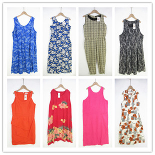 复古着vintage外贸尖货民族风森女系条纹印碎花卉棉布连衣裙P0483