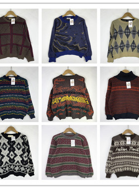 复古着vintage日韩精品学院风森女系字母几何印花套头纯毛衣D2562