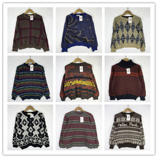 复古着vintage日韩精品学院风森女系字母几何印花套头纯毛衣D2562