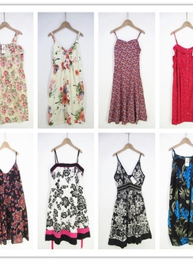 复古着vintage日韩精品田园风甜美系印碎花卉吊带棉布连衣裙P2406
