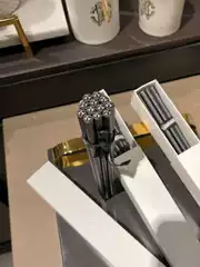 Luxurious Vintage 925 Silver Cross Inlaid with Natural Ebony Decorative Black Wooden Chopsticks, Six Pairs in a Gift Box