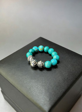 古韵潮流925银绿松石珠串戒指