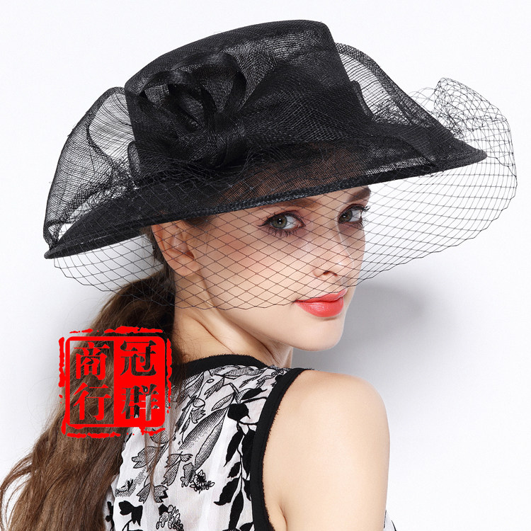 英伦时尚蝴蝶结网纱麻纱帽子女 优雅百搭亚麻正装英式宴会礼帽女
