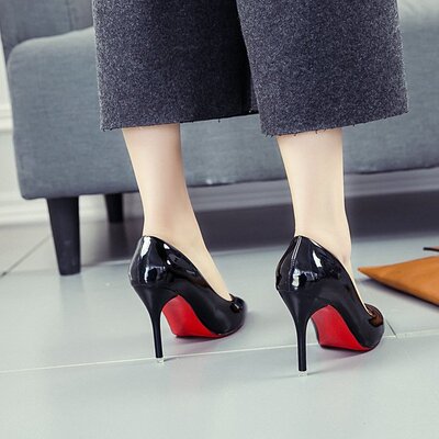 高跟鞋细跟中跟尖头工作亮面