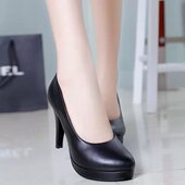 单鞋 高跟鞋 细跟 7cm圆头工鞋 职场正装 女大学生礼仪防水台中跟3