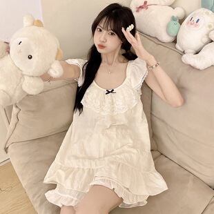 特大码胖MM睡衣女款夏季新款短裤可爱吊带套装夏天宫廷风家居服