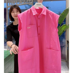 大码一线法式流行漂亮气质女神范高端精致高级感粉色无袖连衣裙夏